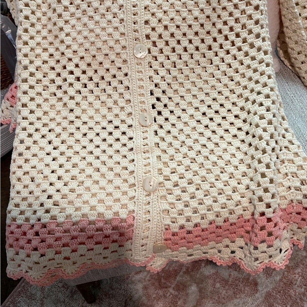 Lanita Crochet Mini Dress in Ivory & Blush large - Picture 3 of 4